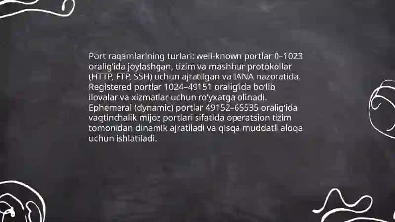 Portlar tushunchasi va socket dasturlash asoslari 4