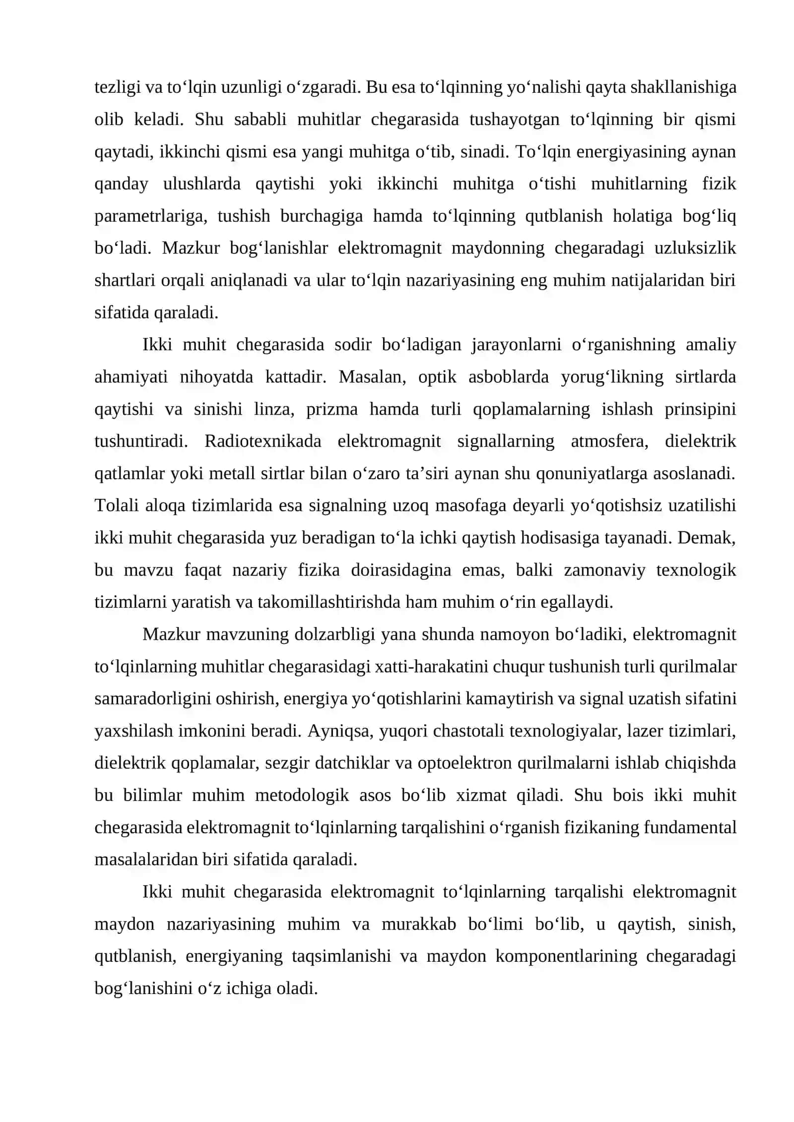 Ikki muhit chegarasida elektromagnit to‘lqinlarning tarqalishi 4