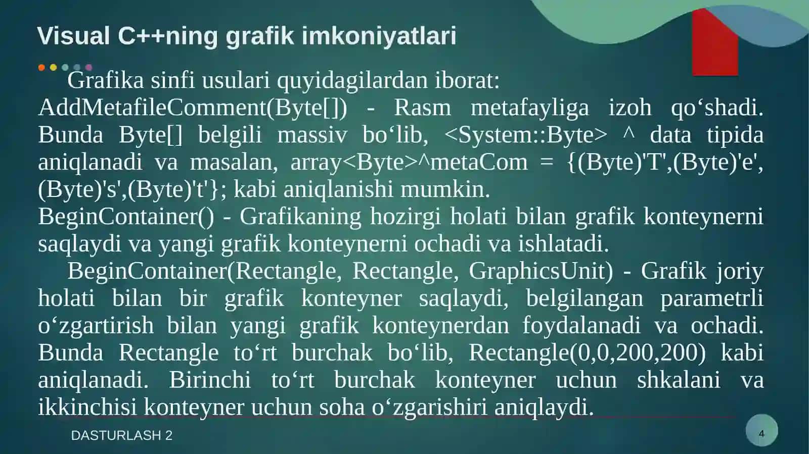 Visual C++ning grafik imkoniyatlari 4