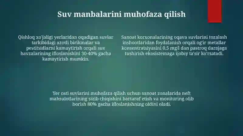 Ichimlik suvi sifatani yaxshilashning asosiy usullari 4