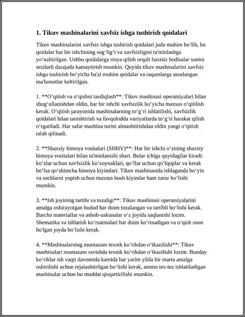 Tikuvchilik Mashinalarini Ishlatish Va Ta’mirlashda Texnika Xavfsizligi 4