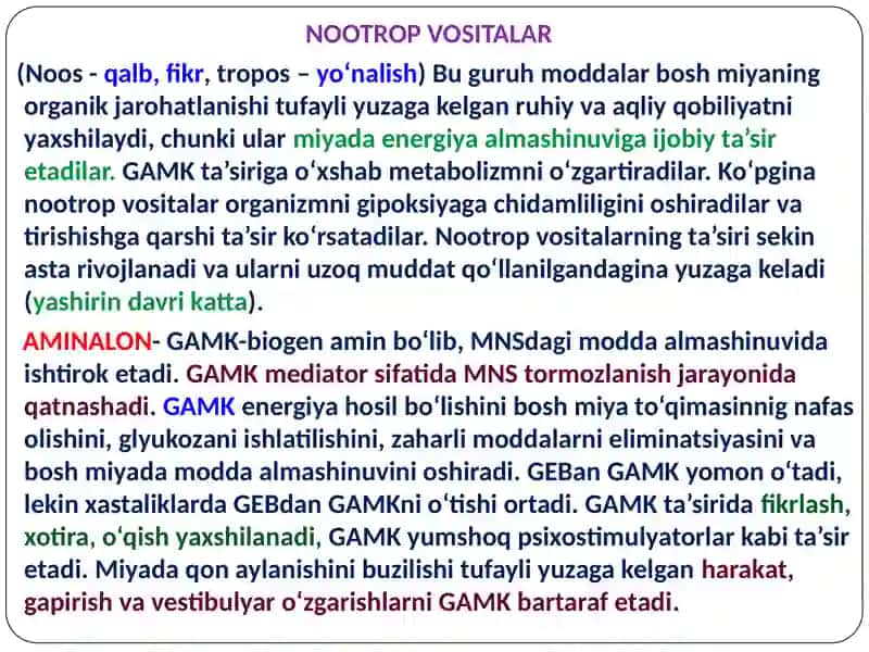 Nootrop vositalar. Analeptiklar 4