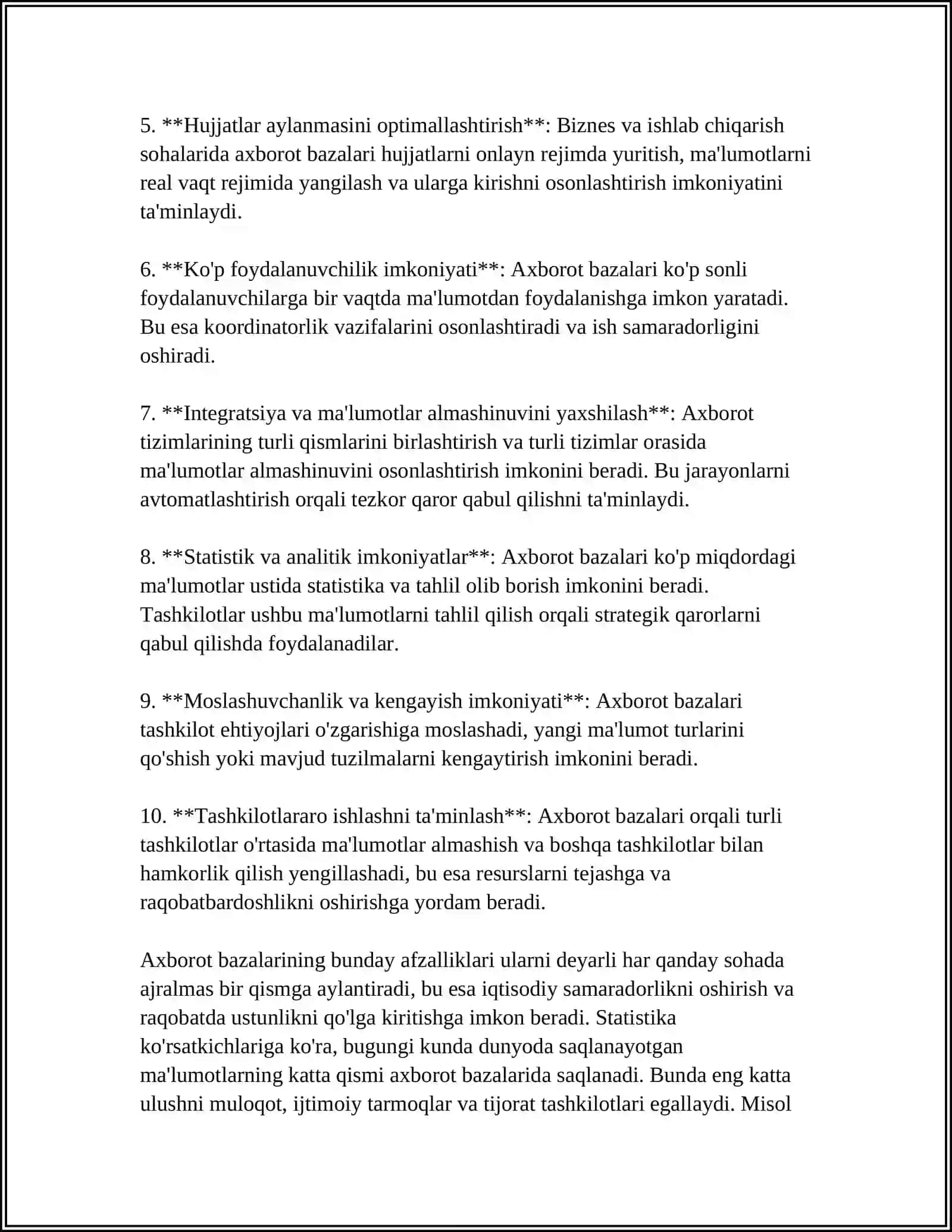MENEJMENTDA AXBOROT BAZASINING O'RNI 4