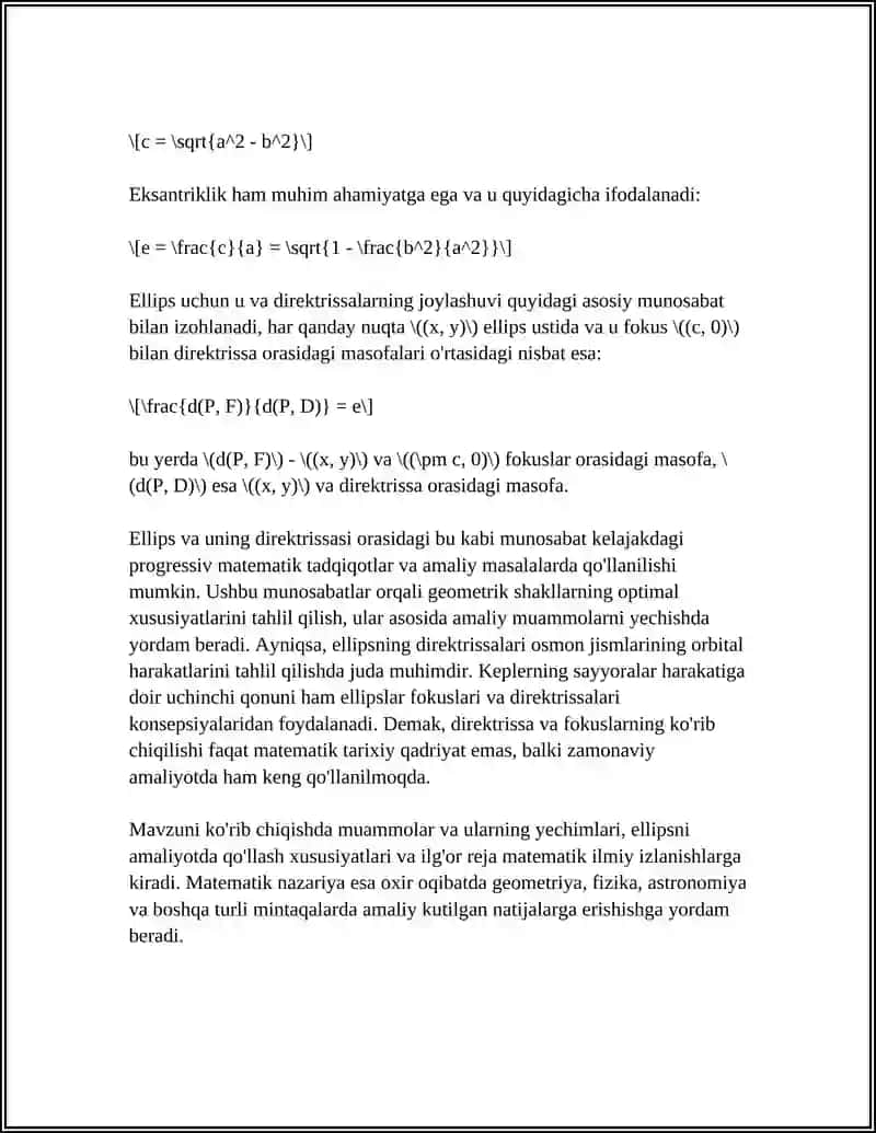 Ellips va Giperbolaning Direktrissalari 4