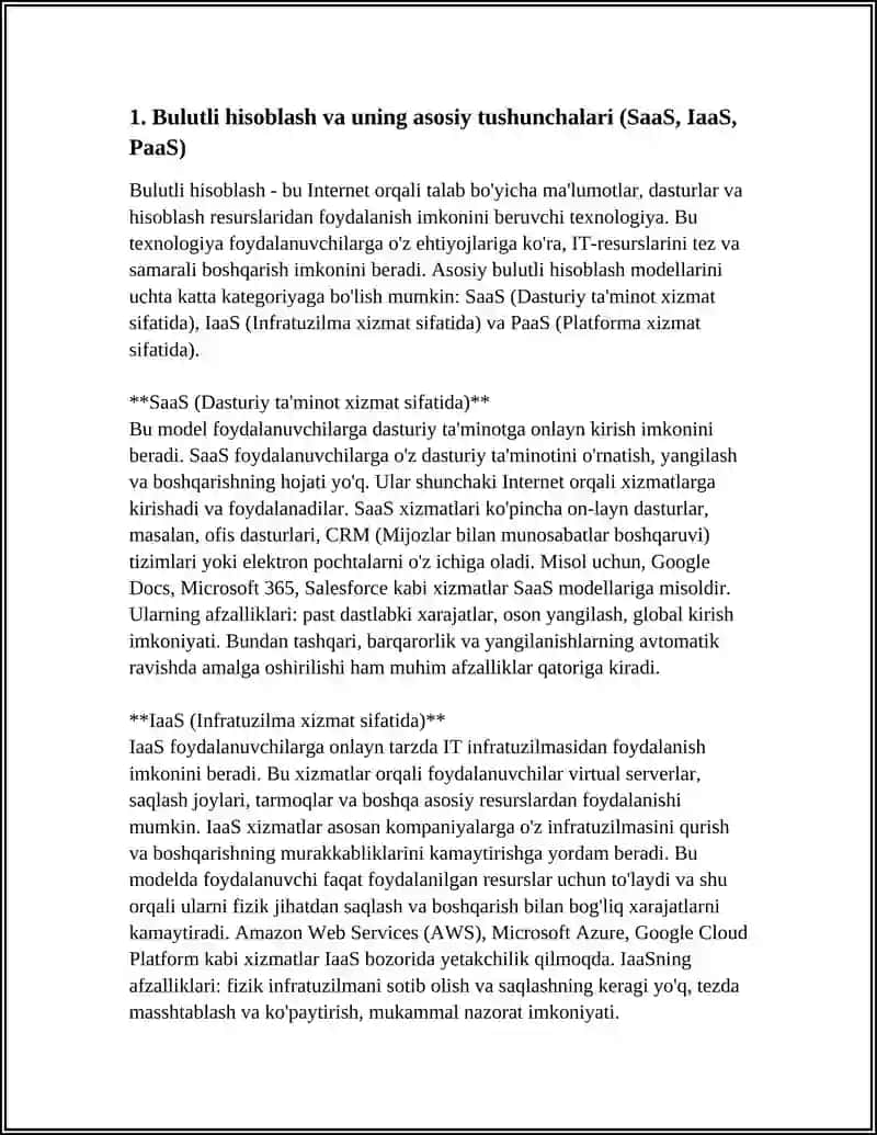 BULUTLI YECHIMLAR (SAAS) VA BULUTLI INFRATUZILMASI (IAAS) RAQAMLI PLATFORMALAR (PAAS) 4