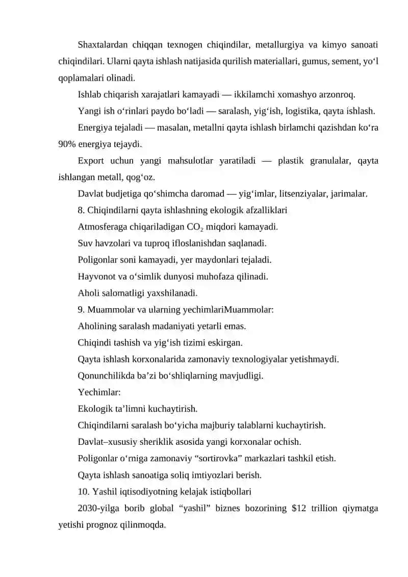 YASHIL IQTISODIYOT CHIQINDILARNI QAYTA ISHLASH 4