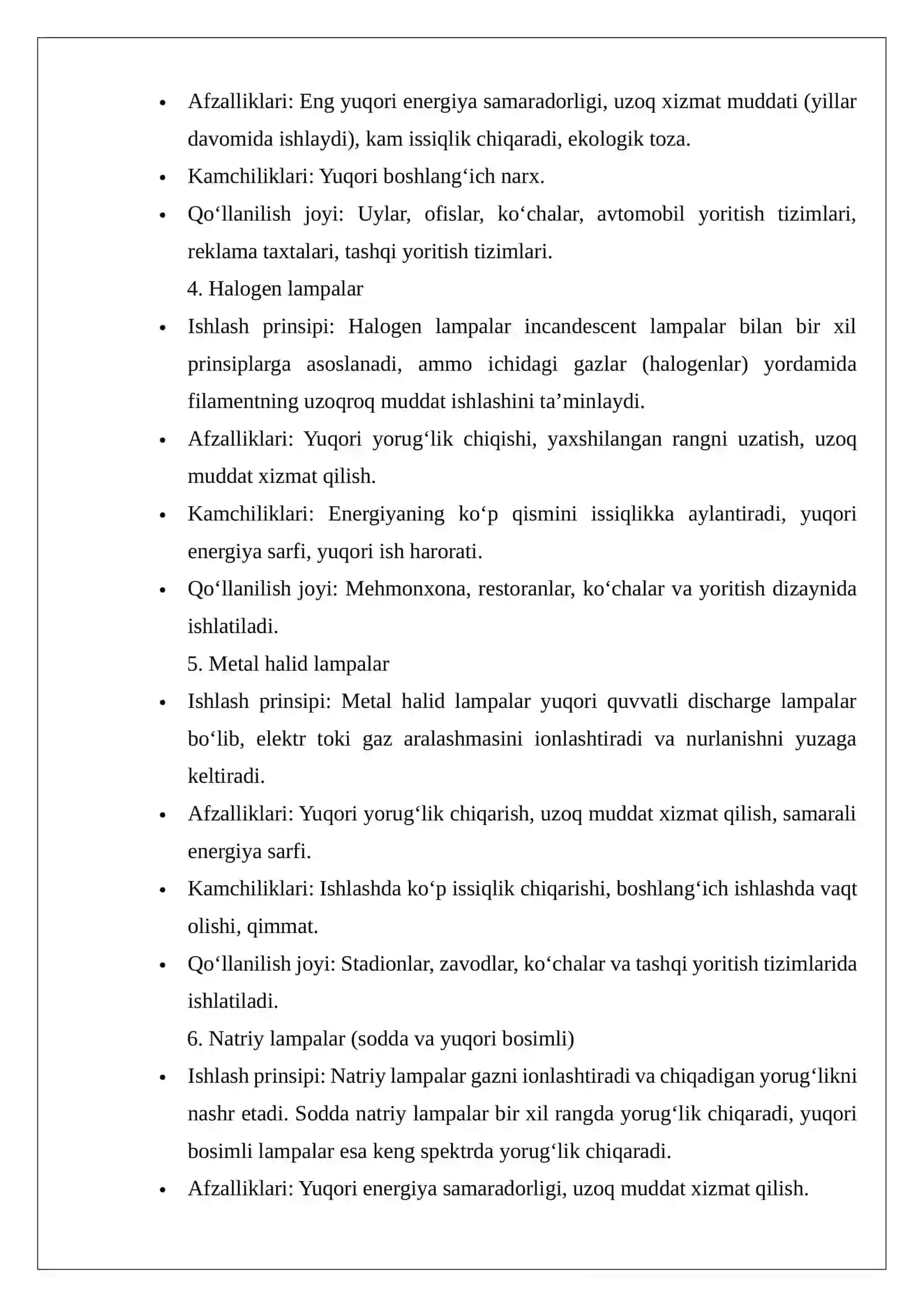 Yorug’lik manbayi yoritish turini tanlash 4