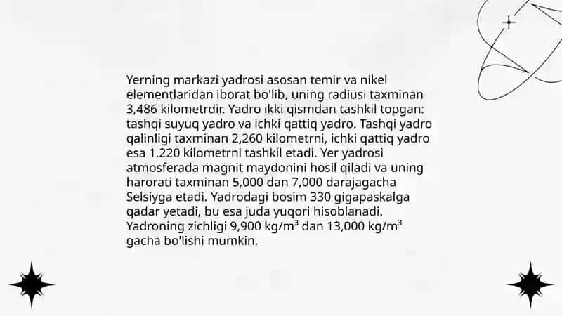 Yerning ichki tuzilishiga tavsif bering 4