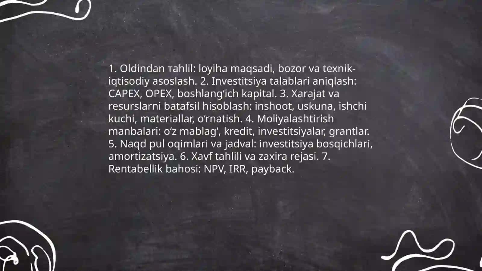Лойиҳанинг инвестицион бюджетини ишлаб чиқиш 4