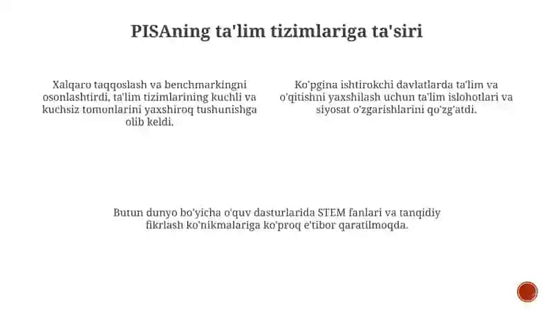 PISA - óquvchilarning talimiy yutuqlarini baholash xalqaro dasturi 4
