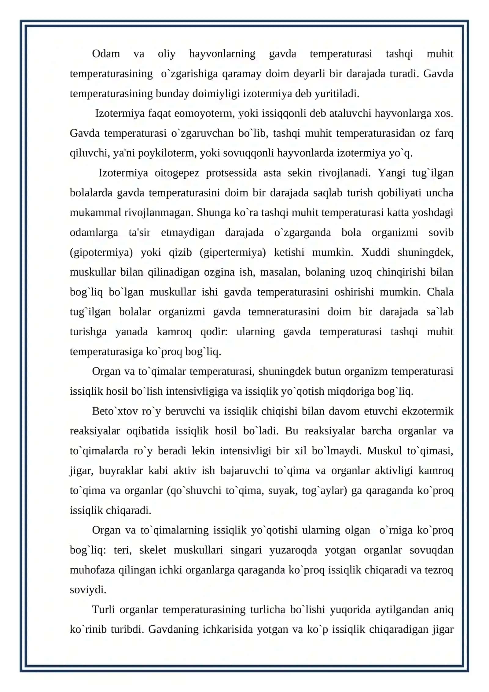 Tana harorati doimiyligining boshqarilishi 4