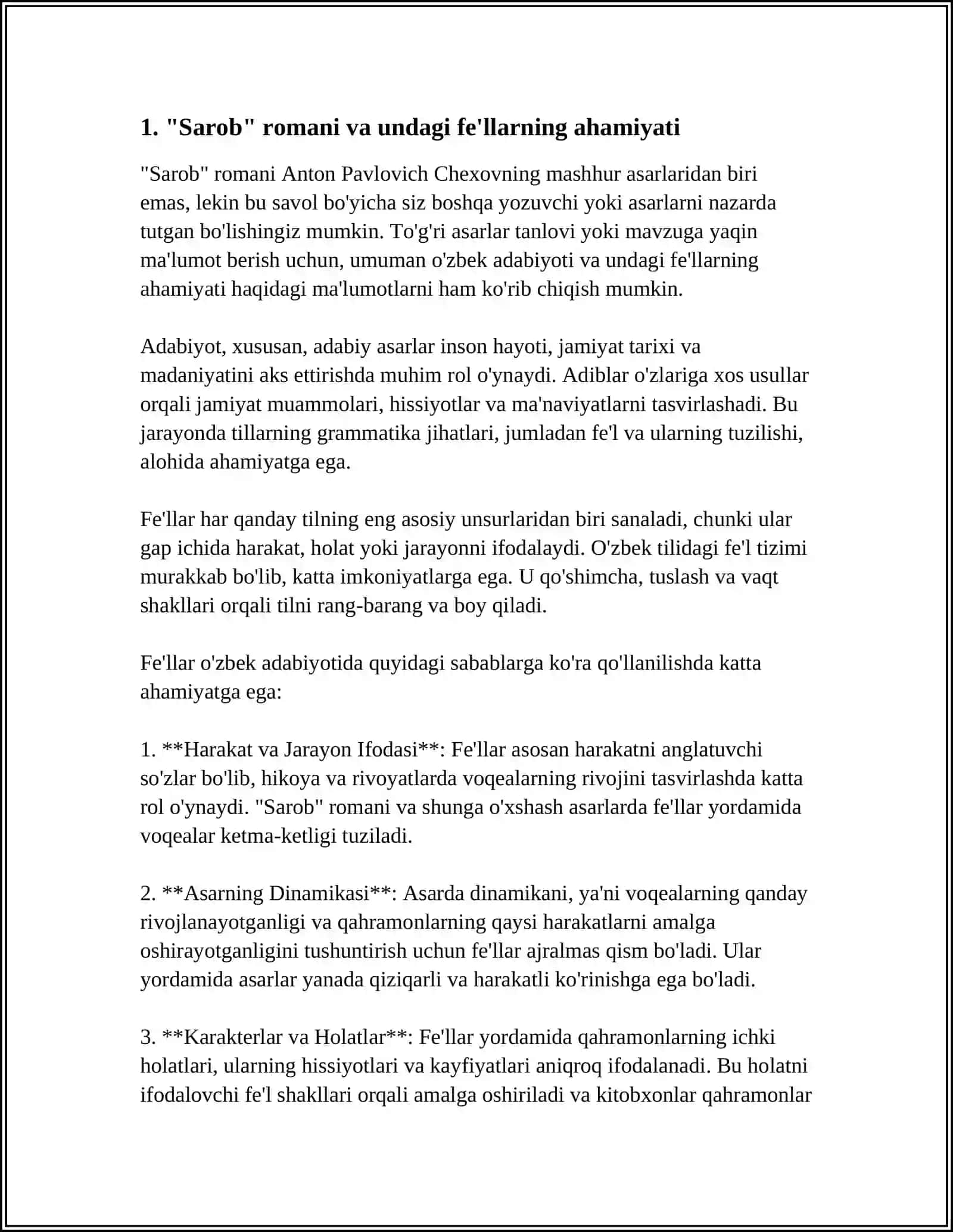 Oʻzbek tilida fe'llarning analitik va sintetik shakllari Abdulla Qahhoring "Sarob" romani misolida 4