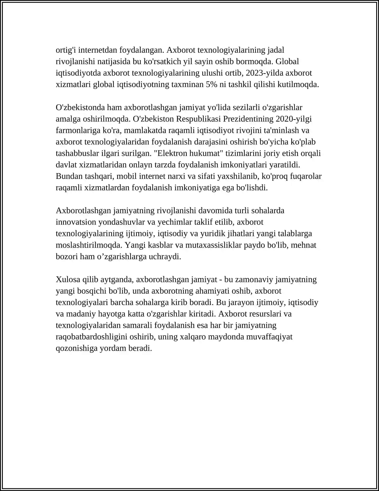 AXBOROTLASHGAN JAMIYAT VA UNING ISTIQBOLLARI MAVZUSIDA ESSE TAYYORLASH 4