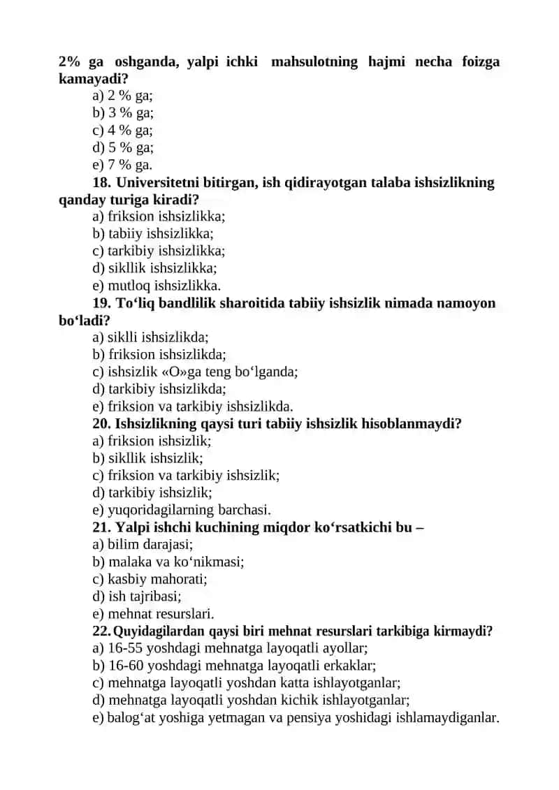 YALPI ISHCHI KUCHI, UNING BANDLIGI VA ISHSIZLIK 4