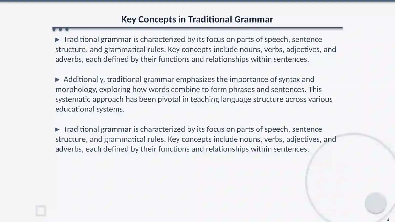 Theoretical Models of grammar: Traditional Approaches 4