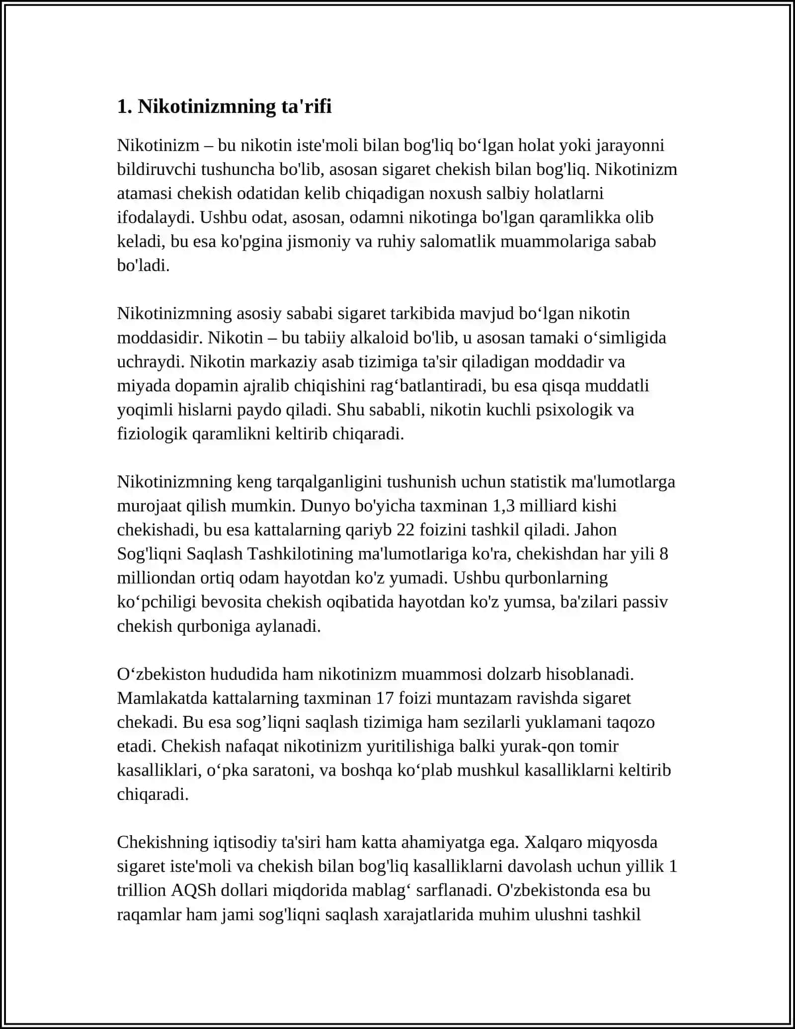 NIKOTINIZM VA UNING ASORATLARI.NIKOTINIZMNING OʻSMIRLAR VA AYOLLAR ORGANIZMIGA TA'SIRI 4
