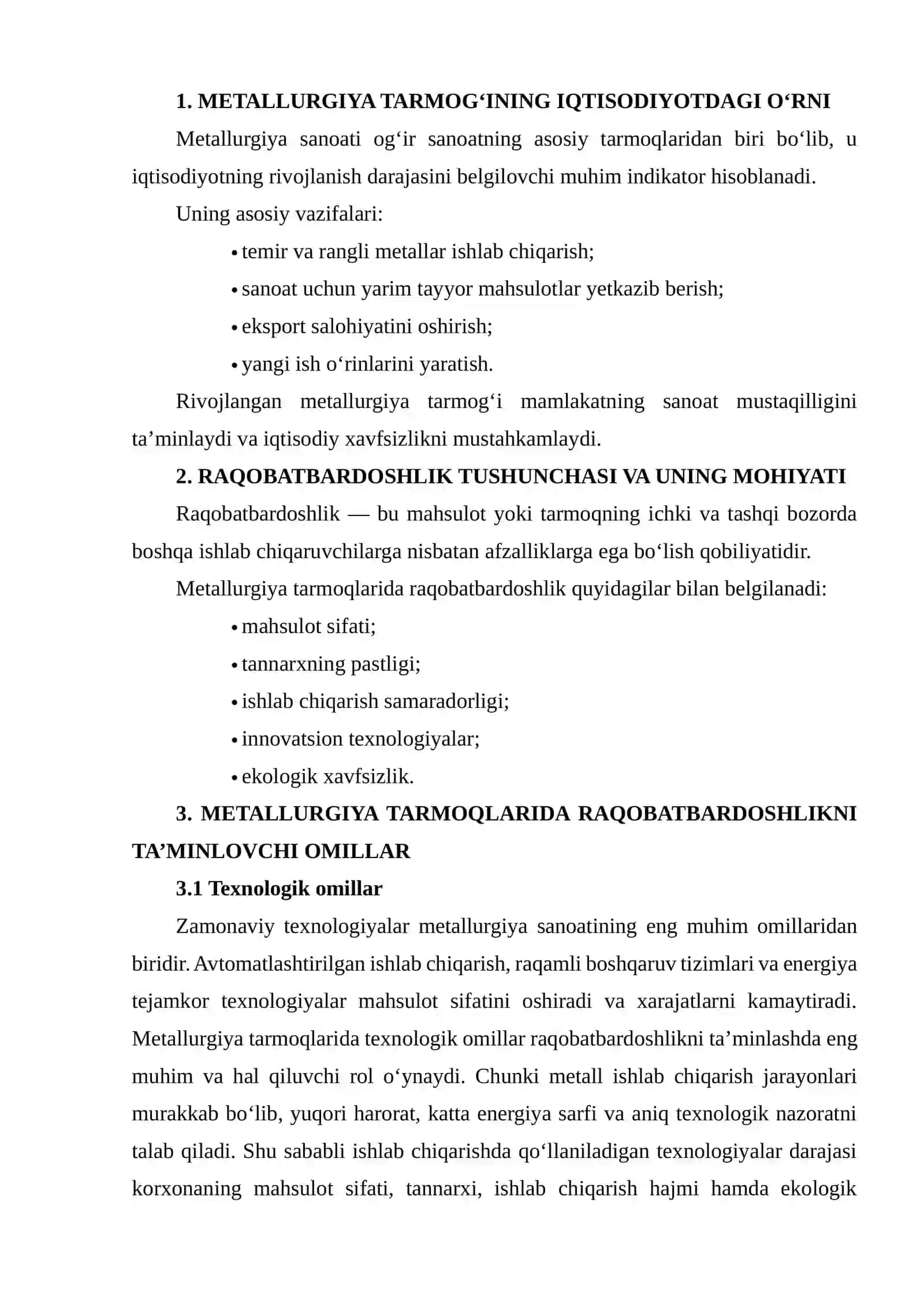 METALLURGIYA TARMOQLARINING RAQOBATBARDOSHLIGINI TA’MINLASH OMILLARI 4