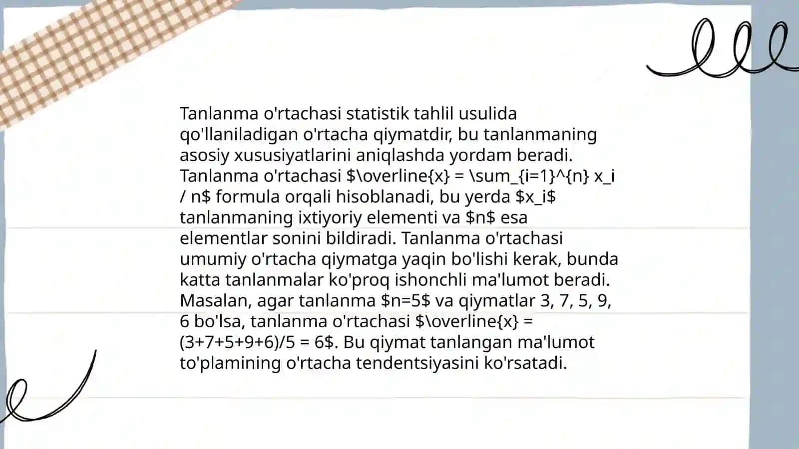 Tanlanma bo'yicha parametrlarni baholash va ular haqida qiziqarli ma'lumotlar 4