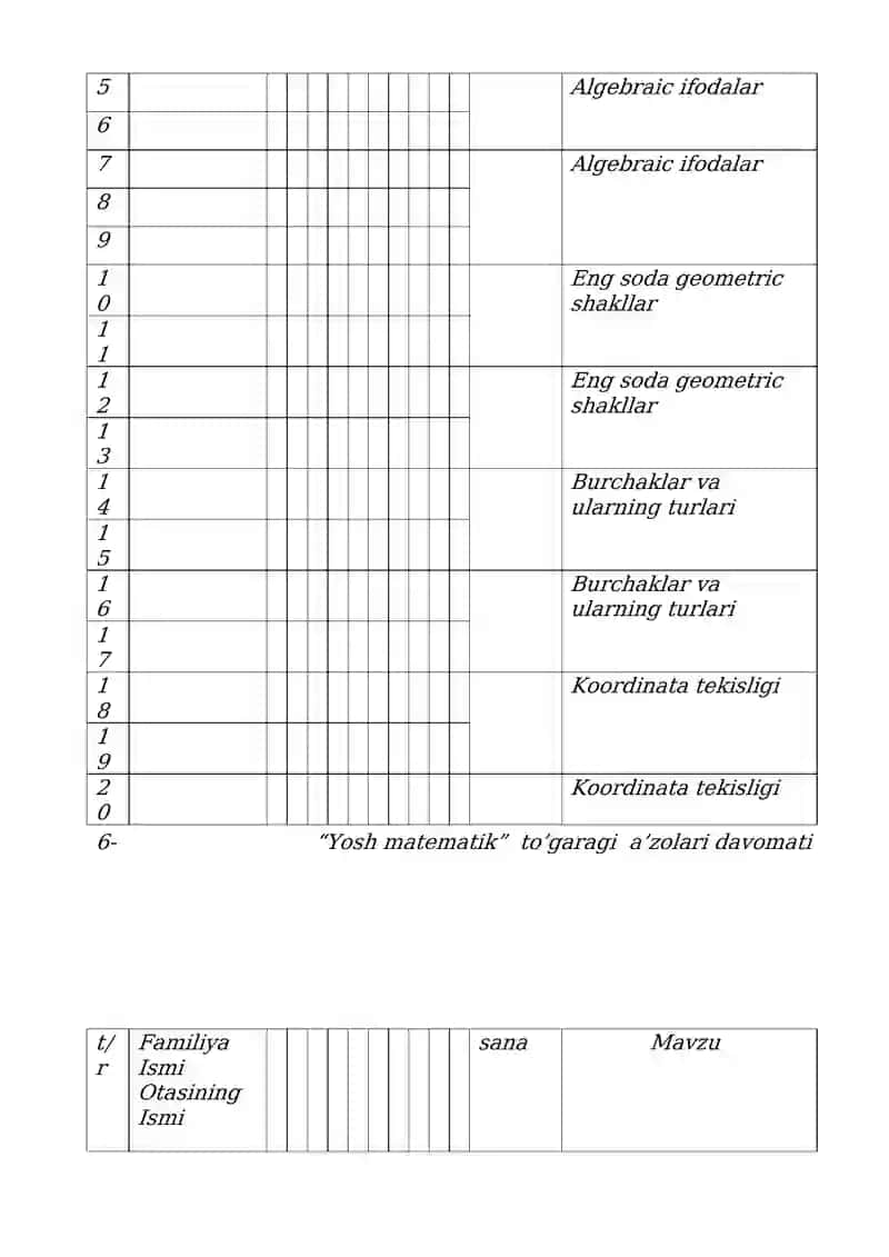 "Yosh matematiklar" to’garagi 2017-2018 o’quv yili rejasi 4