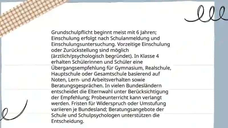 Grundschule: 4 Jahre (in Berlin/Brandenburg 6) 4
