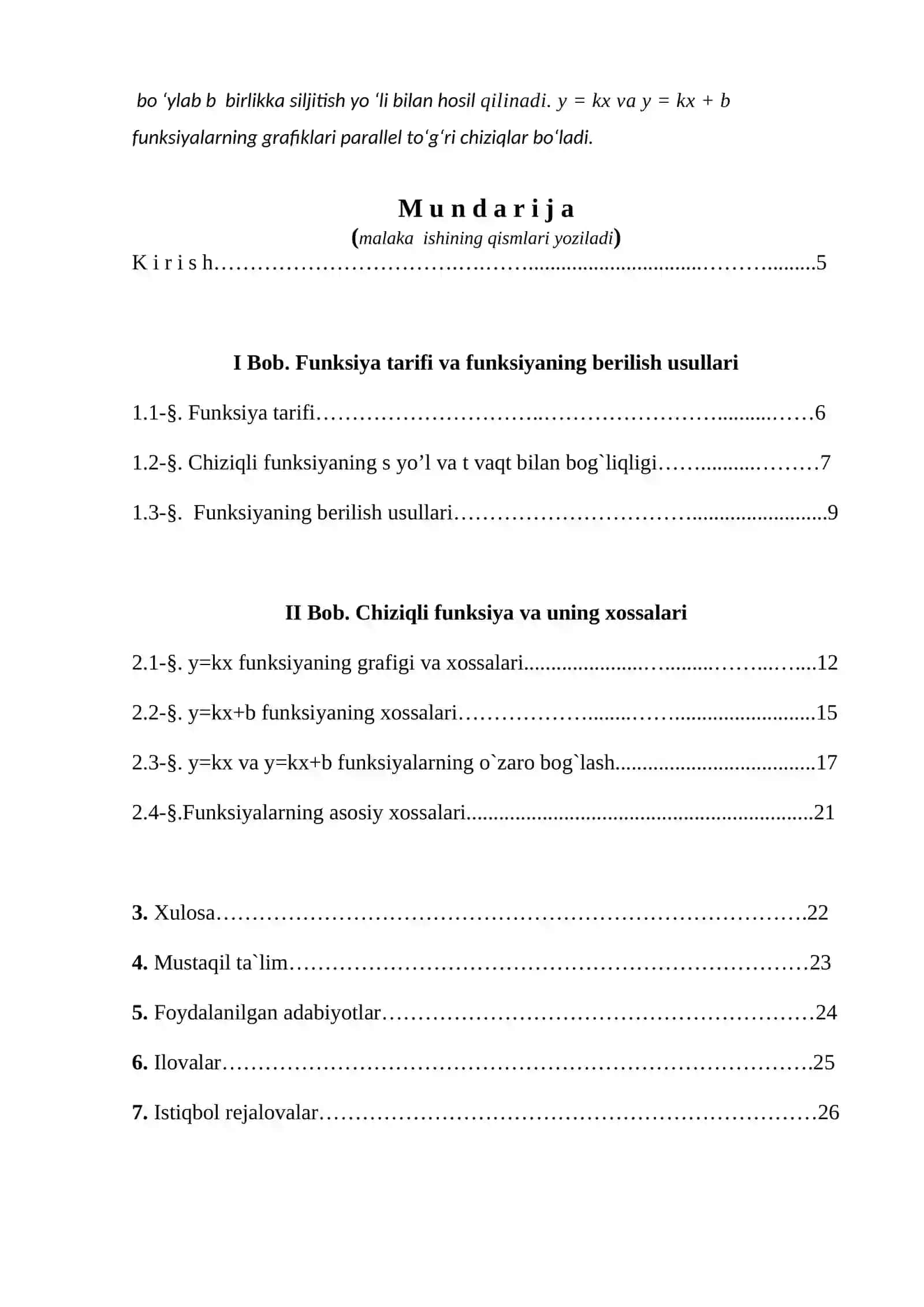 Chiziqli funksiya va uning xossalarini o’qitish metodikasi 4