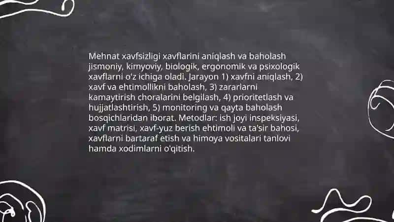 Mehnatni muhofaza qilish bo'yicha o'qitish va bilimlarni tekshirish 4