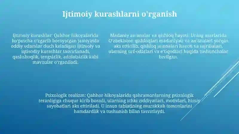Abdulla Qahhor Hikoyalarining Mazmuniy-GʻOyaviyOʻZigaXosligi 4
