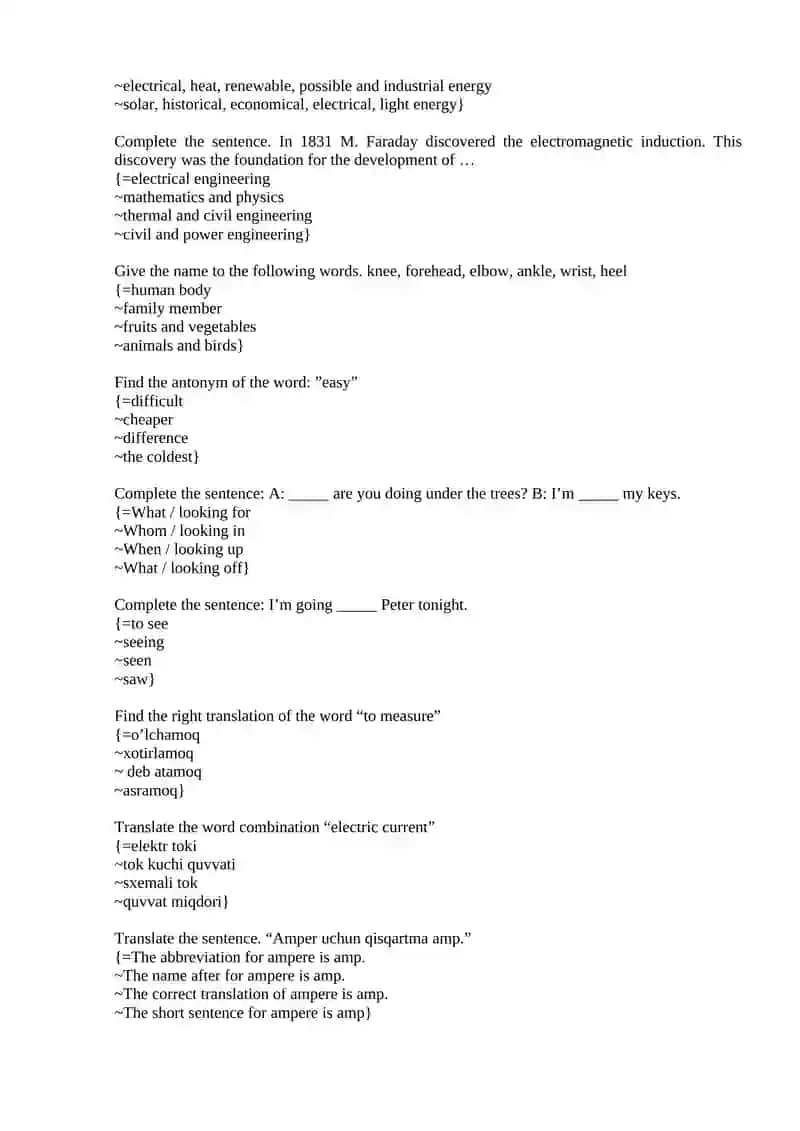 Mavzu: English Vocabulary Test Online 4