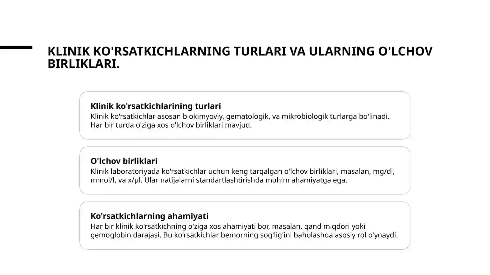 Klinik laboratoriya ko'rsatkichlari birliklarini hisoblash 4