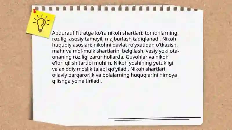 Abdurauf Fitratning "Oila asari"dagi oila qurish tartiblari va farzand tarbiyasiga oid g'oyalari haqida 4