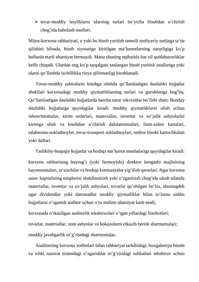 Tovar moddiy zaxiralar harakati operatsiyalari auditi 4