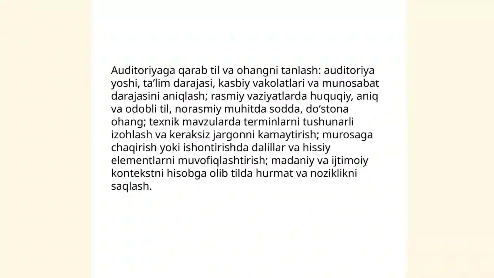 Rasmiy va norasmiy nutq uslubiga moslashish 4