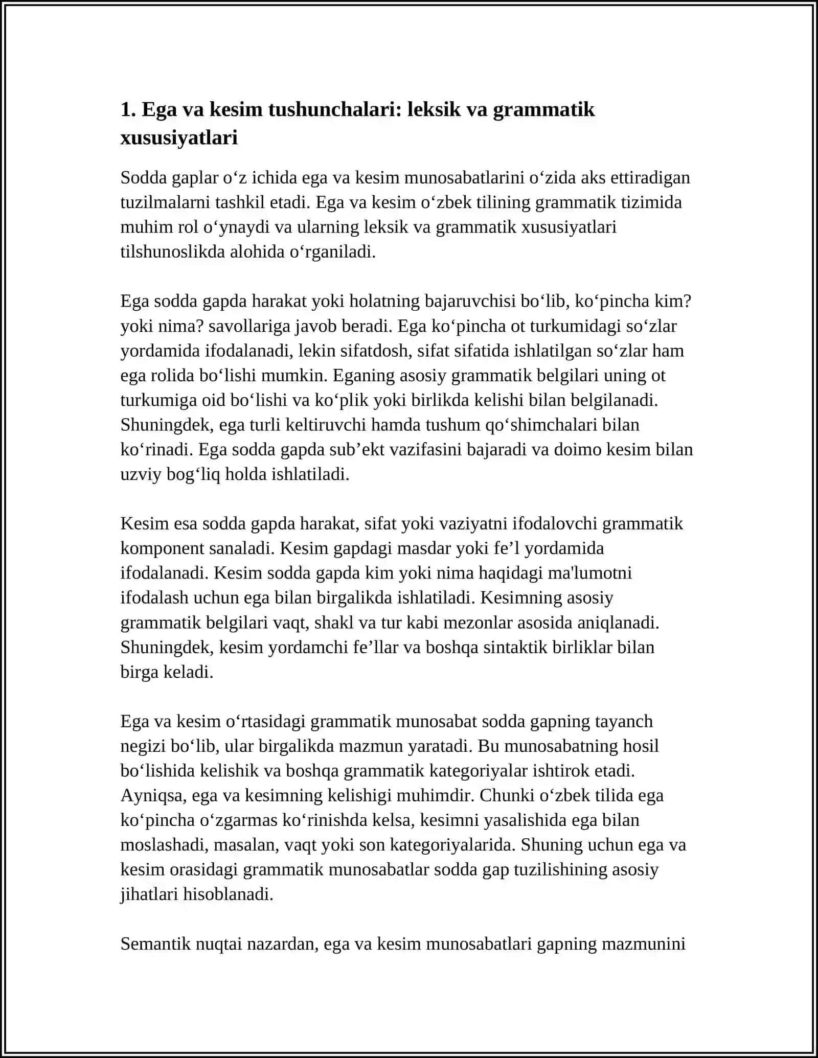 SODDA GAPDA EGA VA KESIMNING GRAMMATIK HAMDA SEMANTIK MUNOSABATLARI 4