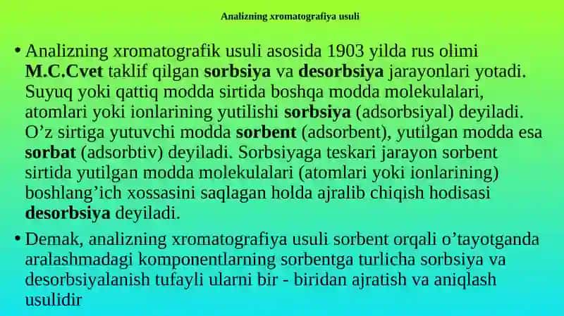 XROMATOGRAFIYA. ION ALMASHINISH XROMATOGRAFIYASI 4