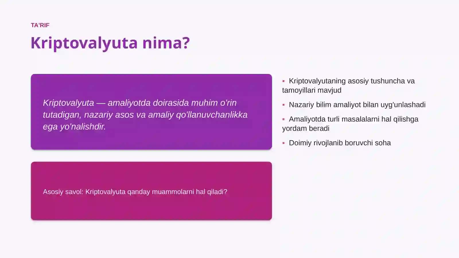 Kriptovalyuta Taqdimotlar/Iqtisodiyot 4