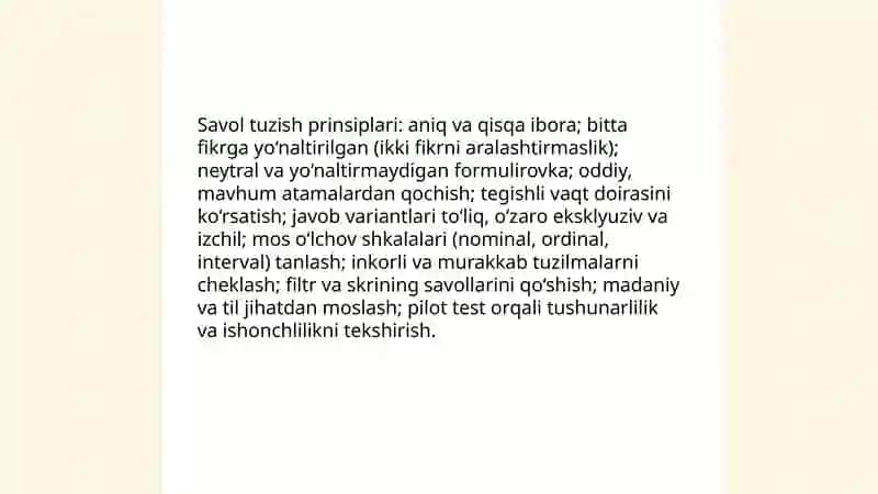 So‘rovnoma dizayni va pilot tadqiqoti 4