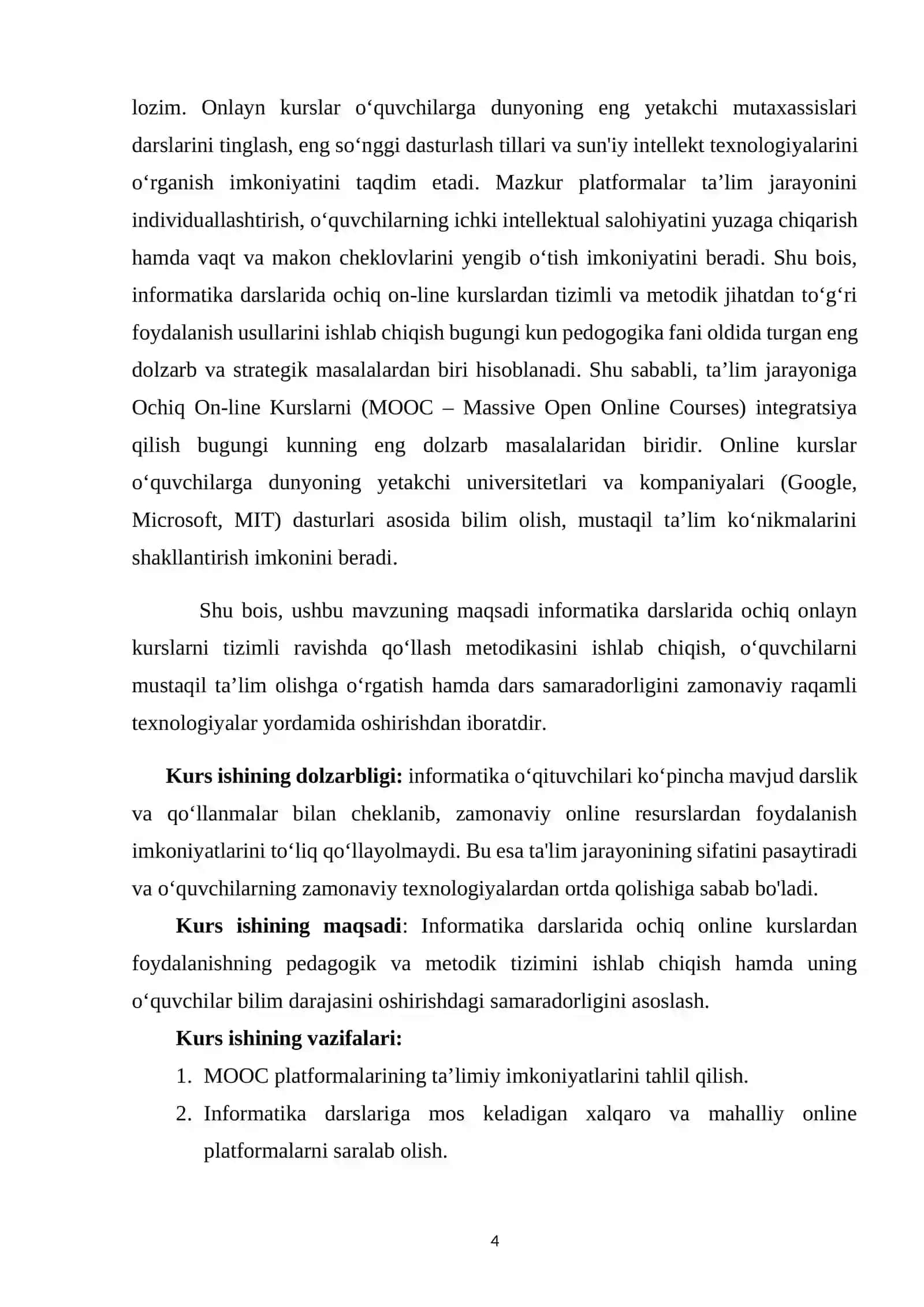 Informatika darslarida ochiq online oʻquv kurslarini 4
