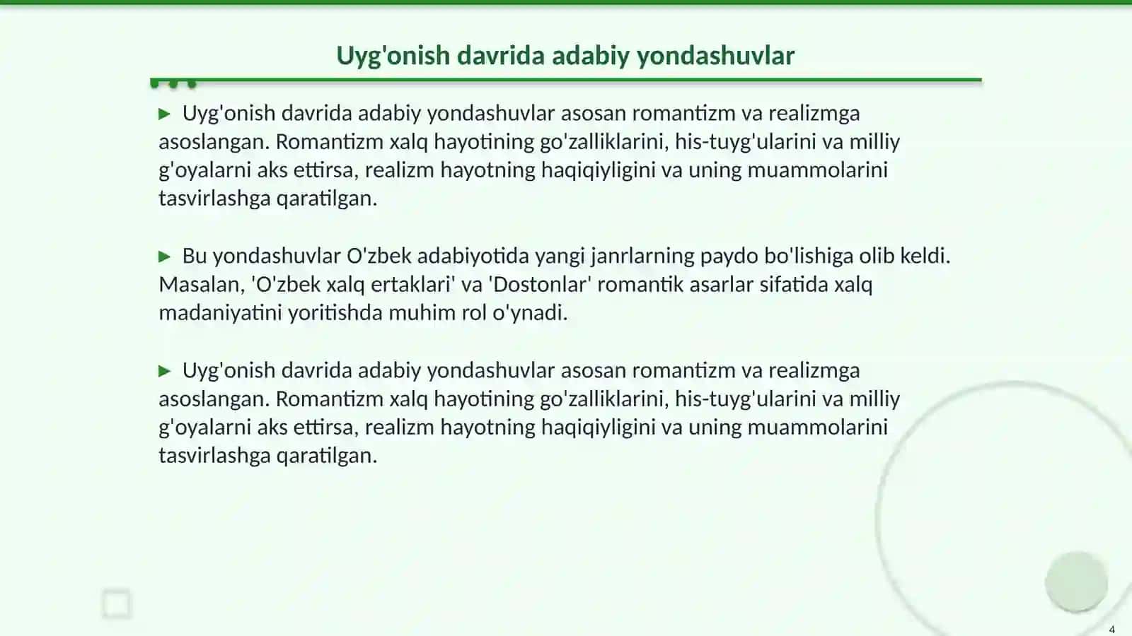 Milliy uyg'onish davri adabiyoti bosqichlari 4