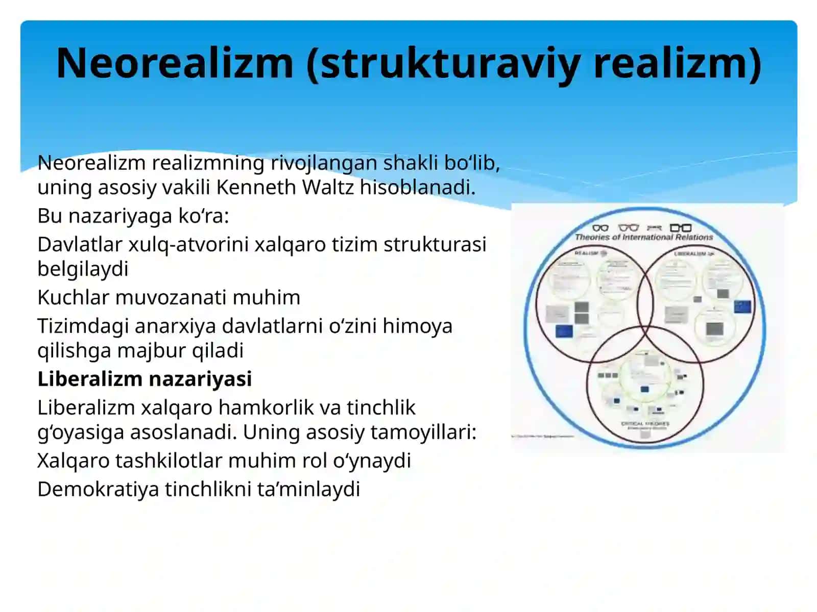 Xalqaro munosabatlar nazariyalari,konseptsiyalar va qarashlar. 4