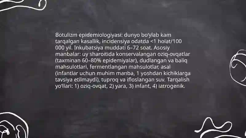 Botulizm kasalligining etiologiyasi klinikasi patogenezi tashxislash davolash 4
