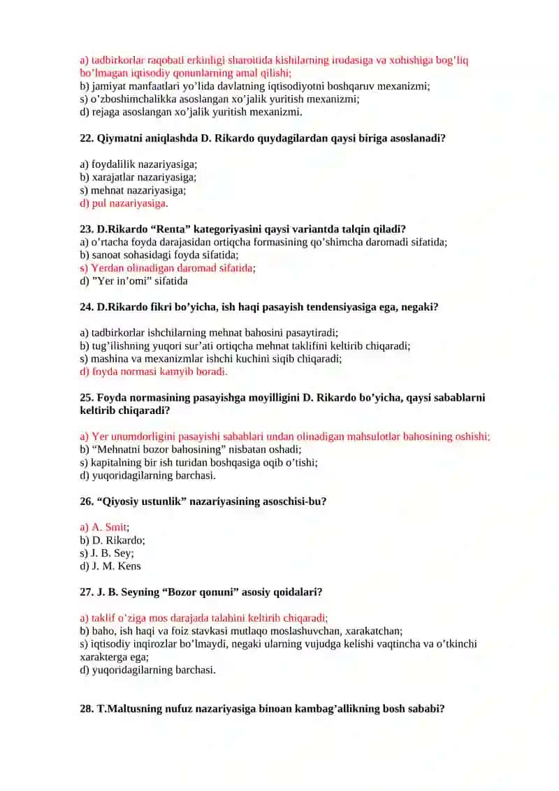 Iqtisodiy ta’limotlartarixi fanidan test savollari 4