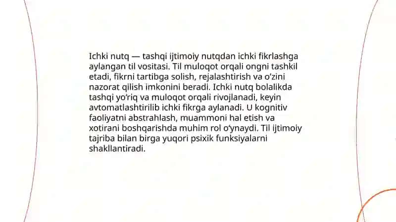 Psixik jarayonlarning shakllanishi tilning ahamiyati 4