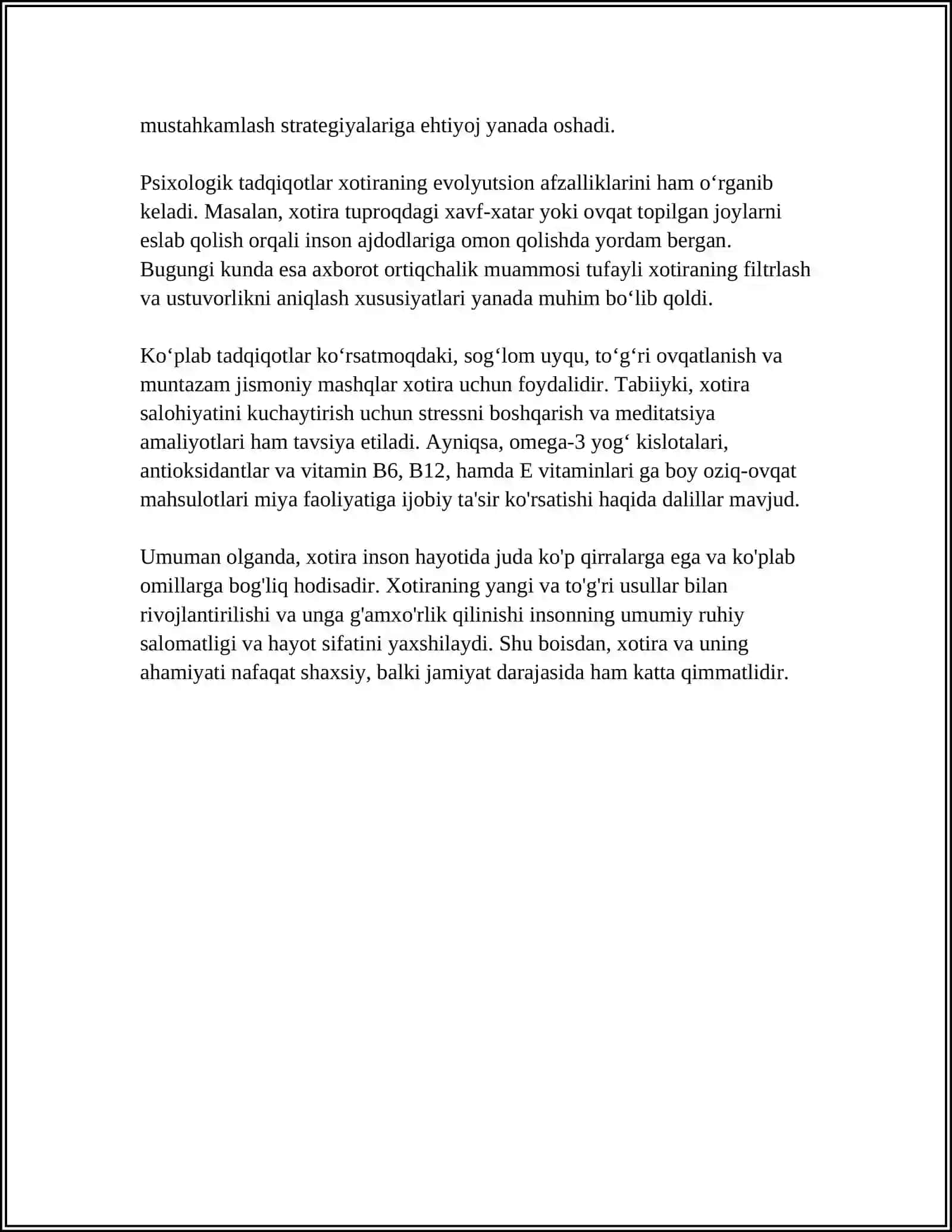 XOTIRA HAQIDA MUSTAQIL ISH 4
