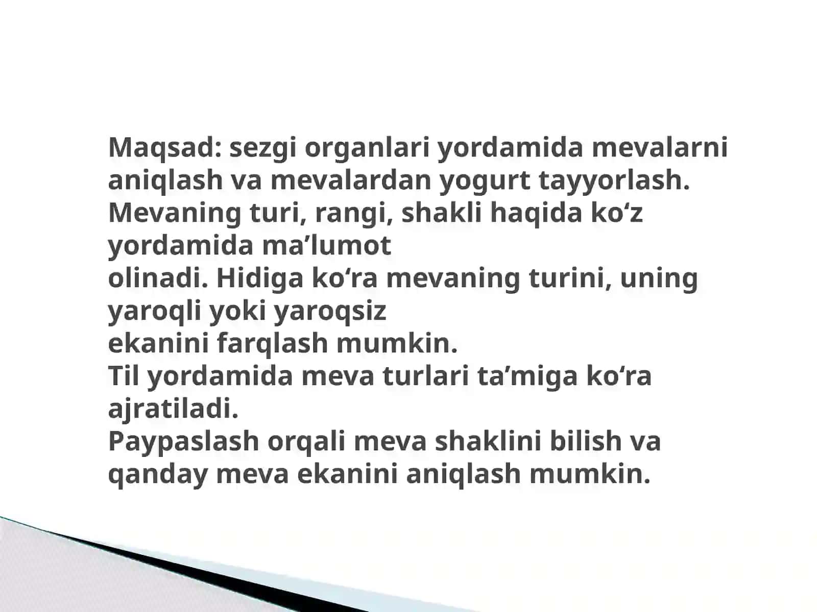 Sezgi Organlari Yordamida Mevalarni O'rganamiz 4