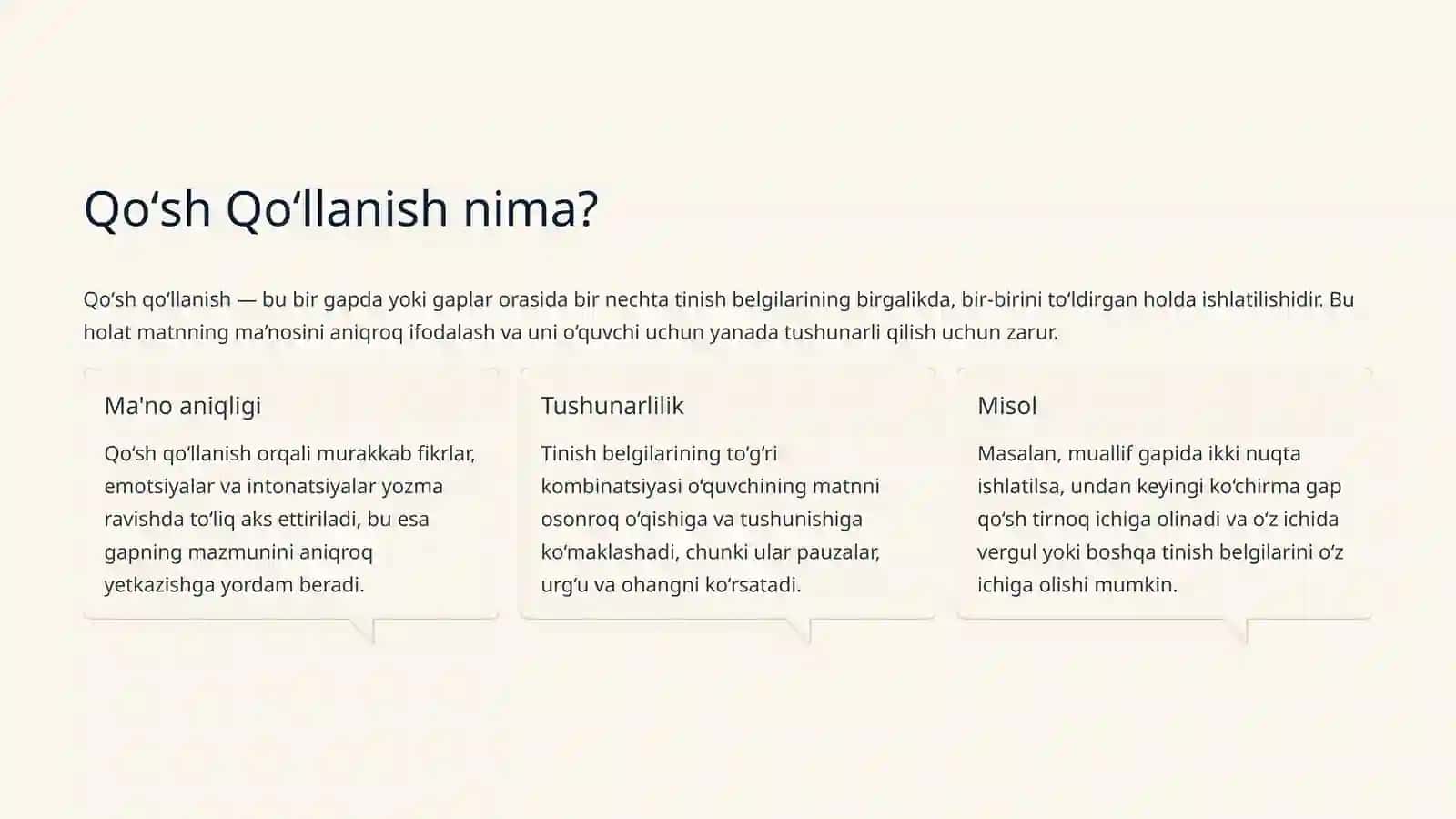 Tinish Belgilarining Qoʻsh Qoʻllanish Oʻrinlari 4