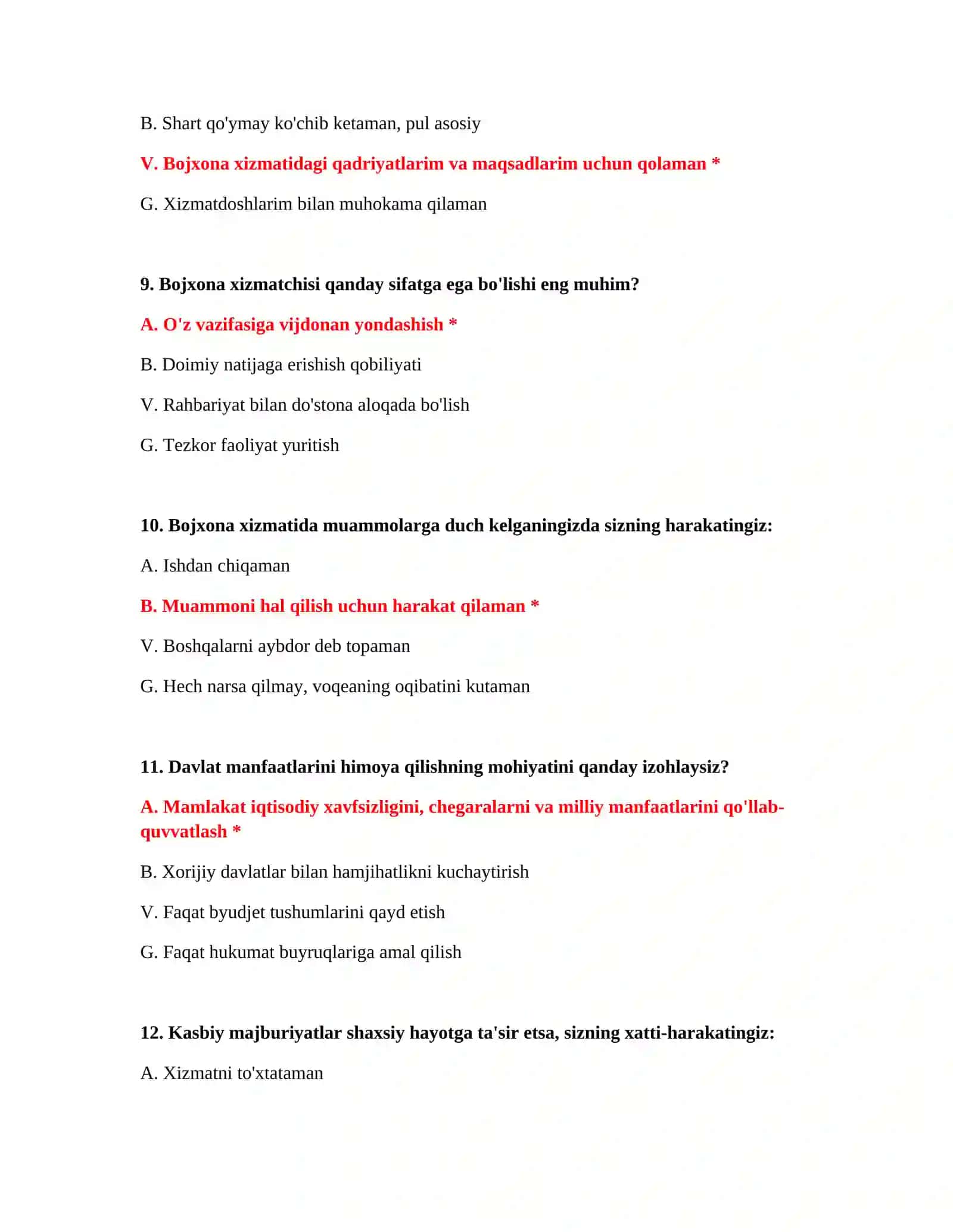 Bojxona test savollari online 4