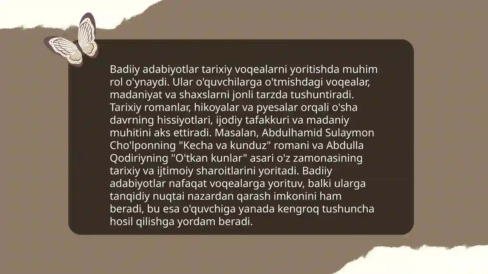 Tarix darslarida tarixiy manbalardan,badiy va boshqa adabiyotlardan foydalanish 4