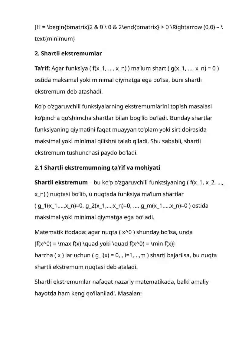 Ko‘p o‘zgaruvchili funksiya ekstremumlari 4