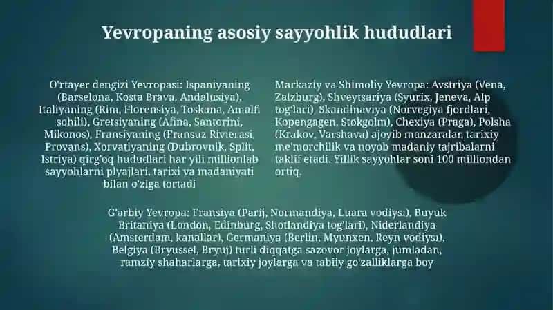 Yevropa mamlakatlari turizm geografiyasi 4