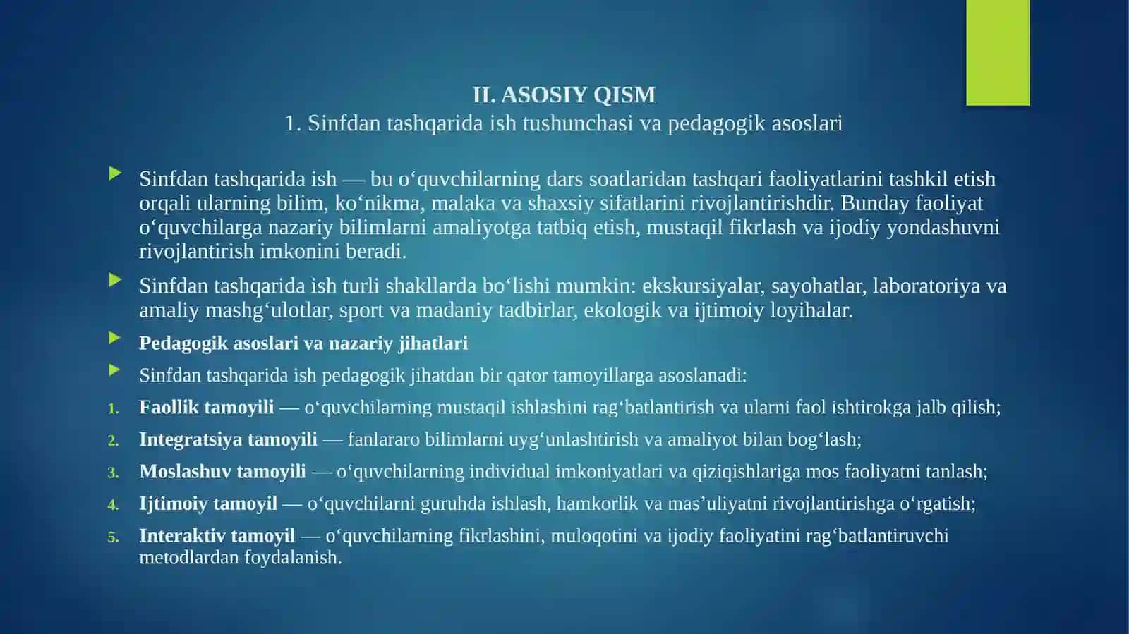 SINFDAN TASHQARIDA ISHLARNI TASHKIL ETISH 4